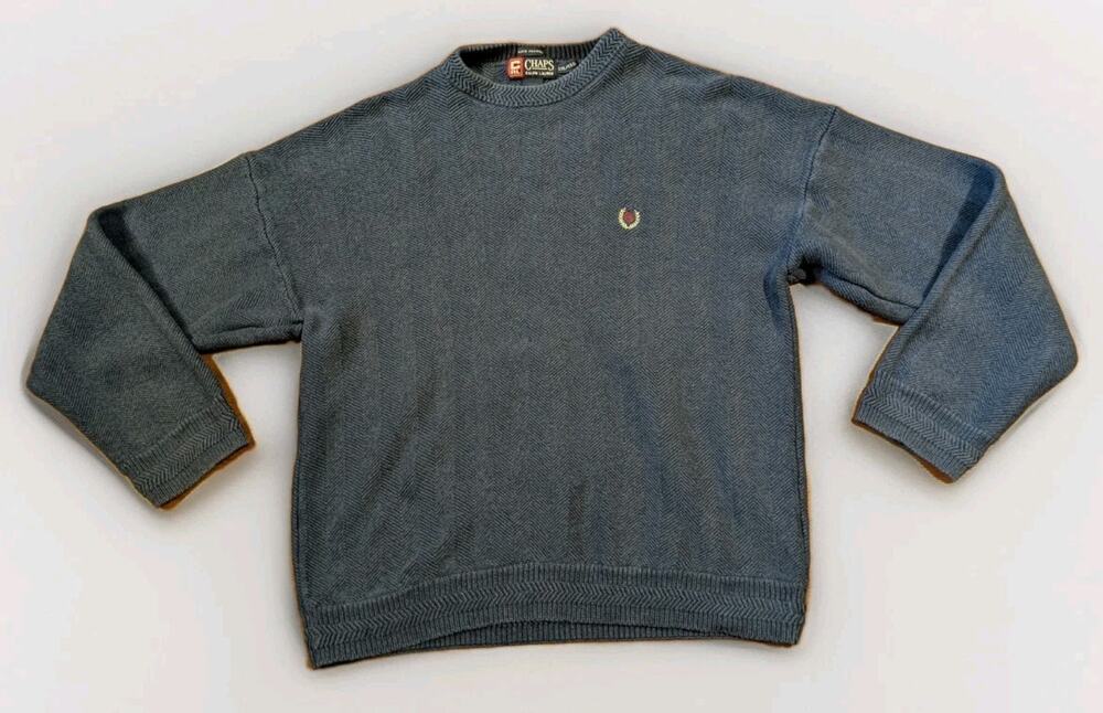 Chaps Ralph Lauren Sweater Men’s XXL Blue Cable Knit Crewneck Cotton Classic
